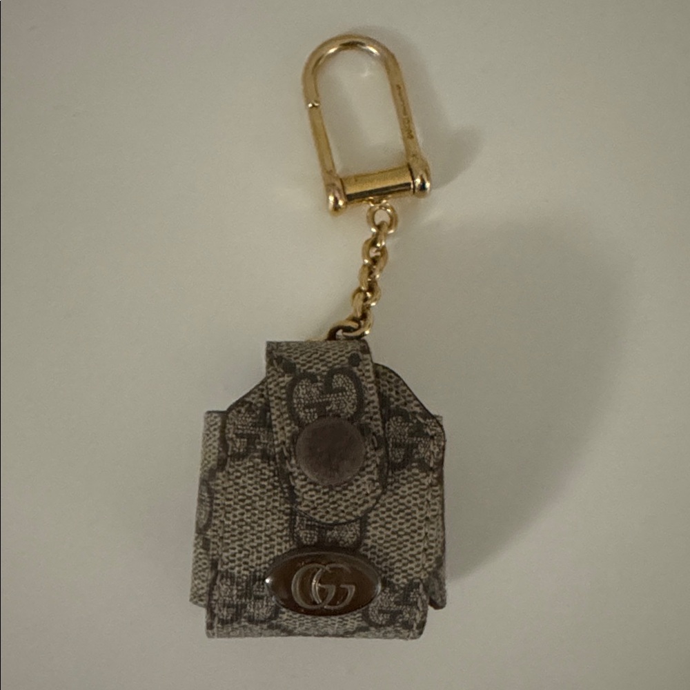 Gucci Beige Monogram Keychain with Gold Clip